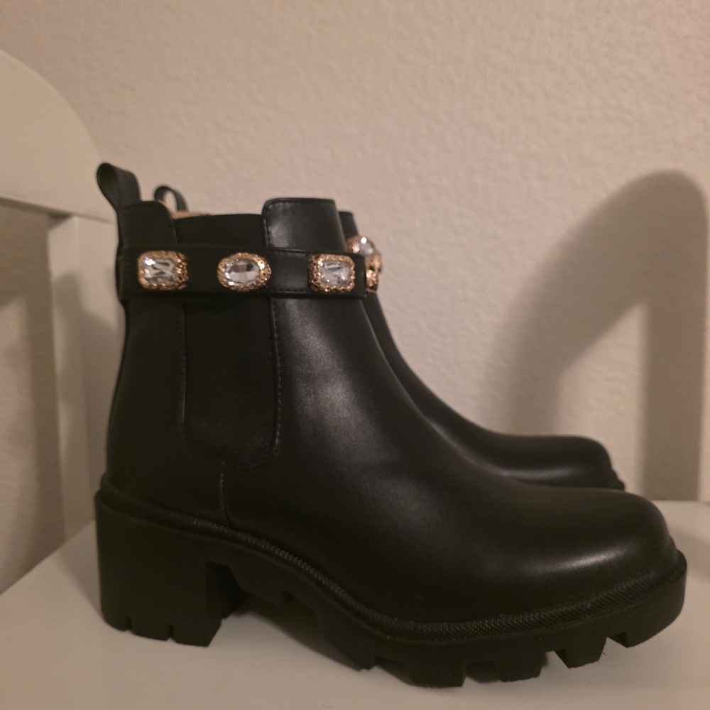 Steve Madden Black Ankle Boots with Jewel Accents